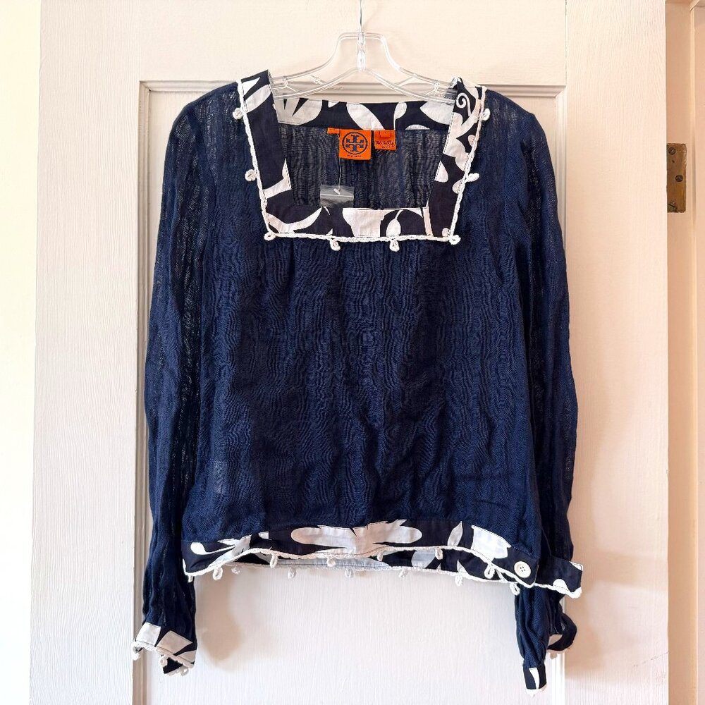 Tory Burch | Floral Fabric Trimmed Square-Neck Blouse - Sz 4